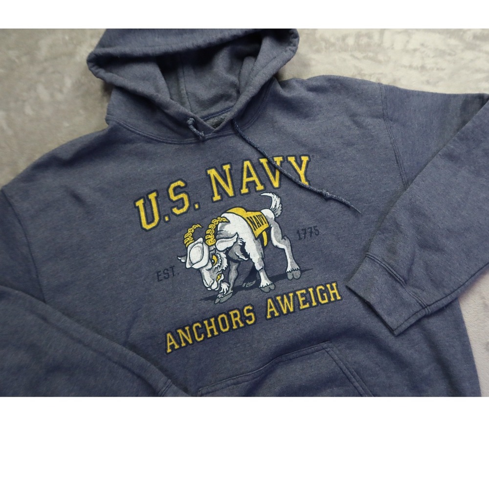 US Navy Anchors Aweigh‎ Bill the Goat Hoodie Men's Blue Sweatshirt L